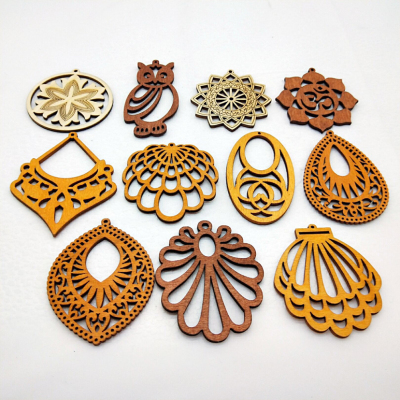 Wooden Dly Jewelry Accessories Vintage Earrings Piece Necklace Pendant Hollow Geometry Wood Piece Hanging Ornament Factory Direct Sales
