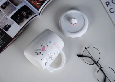 Korean Style Pink Love Silicone Cover Mug Creative Cartoon Porcelain Cup Breakfast Coffee Cup Customized Gift