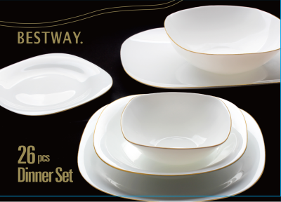 BESTWAY edged square bowl white jade porcelain bowl soup bowl noodle bowl cutlery plate