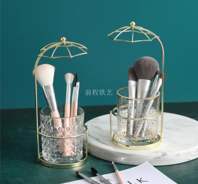 Umbrella Gold Makeup Brush Can Cosmetic Storage Box Makeup Brush Holder Pen Container Bucket Desktop Eyeliner Eyebrow Pencil Storage Container