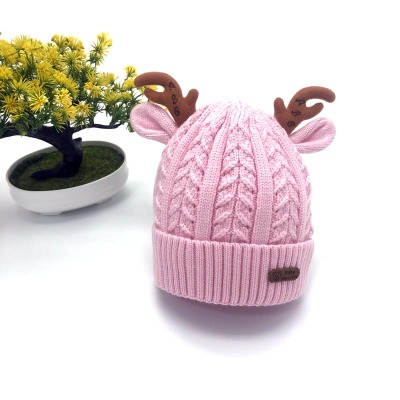 2020 autumn/winter baby knitting hat hat hood cap cute newborn children antlers turtleneck cap wholesale