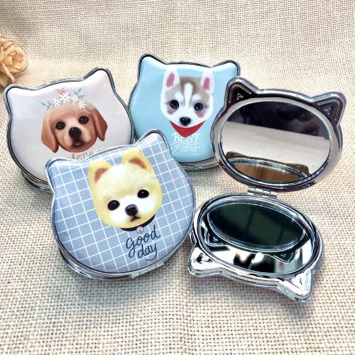 Cute Cartoon Cat Head Mirror Double-Sided Foldable Pocket Small Mirror Printable Logo Advertising Gift Cosmetic Mirror