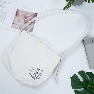 New Fresh Canvas Bag Ins Women's Shoulder Bag Adjustable Crossbody Bag White Embroidered Canvas Bag Customized