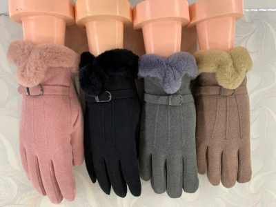 Ladies autumn/Winter Korean version with velvet fingertip touch-screen Gloves to keep warm for outdoor driving and cycling