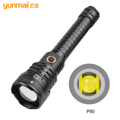 Cross-Border New Arrival Xhp90 Strong Light Flashlight USB Charging Input and Output Contraction Band Safety Hammer Outdoor Flashlight Tube