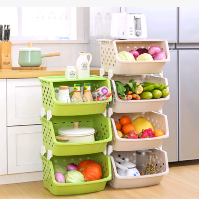 Kitchen vegetable basket shelf Household multi-functional plastic fruit and vegetable basket storage shelf