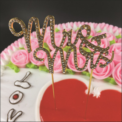 Alloy Cake Insert Mr & Mrs Women's Wedding Festive Alloy Cake Decoration Card Crystal Cake Inserting Card