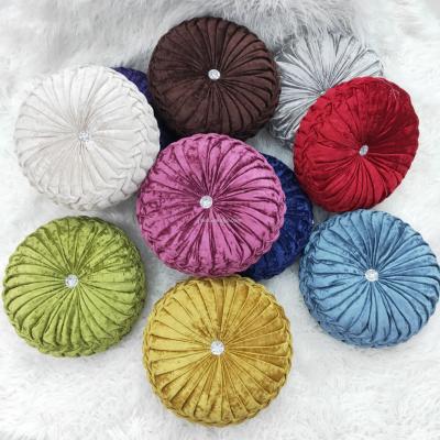Cross-border European round solid color ice Velvet pleated wheel cushion pumpkin pillow Floor Cushion cushion cushi