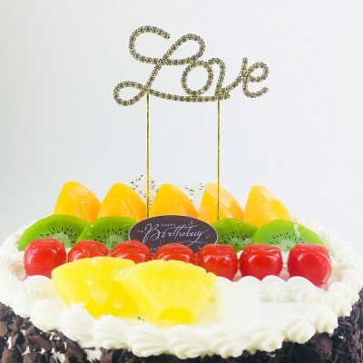 Love Glitter Wedding birthday cake insert alloy cake decoration insert in flag can be customized