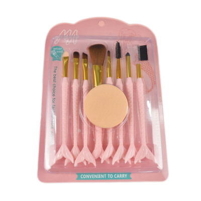 2020 NEW Mermaid Makeup Brush Set 8pcs with Foam makeup brushes 3 colors Powder Brush Eyebrow Brush Kit