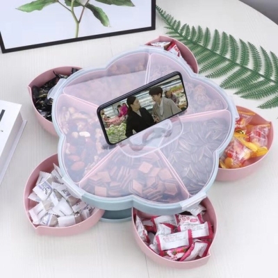 Lily rotating candy box single layer Double flower-shaped fruit tray box Storage style multi-functional plastic dry fruit tray