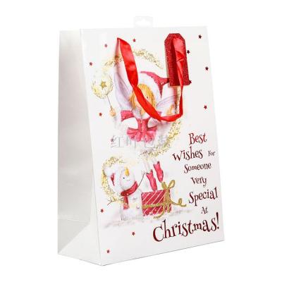 Wholesale Custom Christmas Gift Bag Paper Bag with Hanging Card Free Design