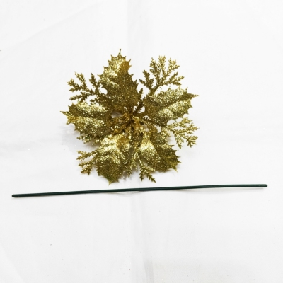 Gold powder Christmas Leaf simulation plant flower head plug-in European decoration Christmas supplies