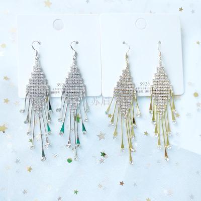 Exaggerated Long Flashing Earrings Korean Elegant Socialite Nightclub Tassel Earrings Female Korean Style Elegant Ear Studs Ear Rings