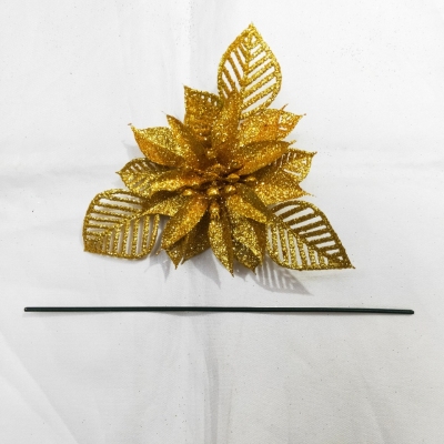 The gold powder Christmas Rose Leaf flower head Christmas decoration Supplies Factory Direct sale