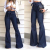 Europe and the United States Trade hot high-waisted and buttock strap Bell-bottom wide-leg jeans women