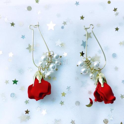 fashion rose petal earrings women‘s pearl tassel earrings earrings long elegant high sense french style online celebrity