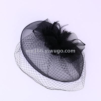 Black French Style Elegant Lady of Note Bow Billycock Fashion Sweet Vintage Dinner Headdress Mesh Veil