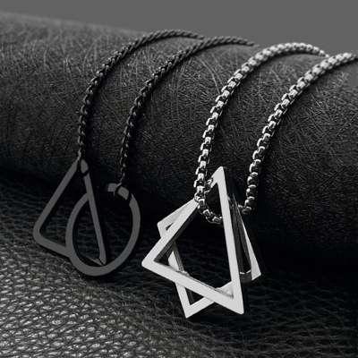 INS Hipster Internet Celebrity Geometric Triangle Square Set Pendant Couple Cool Jewelry Men's and Women's Titanium Steel Necklace