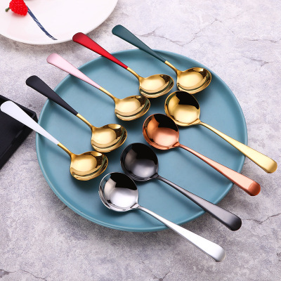 Wholesale Nordic style western - style food tableware round head 304 stainless steel spoon, household spoon, dessert spoon gold web celebrity spoon
