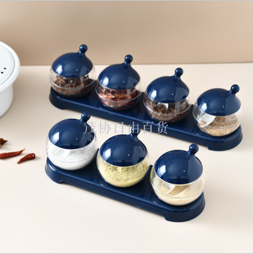 household four-grid integrated sugar salt msg and seasoning seasoning with lid three-grid storage box