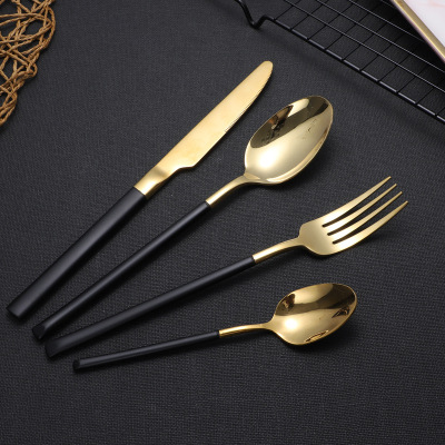 Knight 304 stainless steel knife, fork and spoon set of 4 pieces of Hotel supplies Gold Plated Nordic food steak knife, coffee spoon and fork