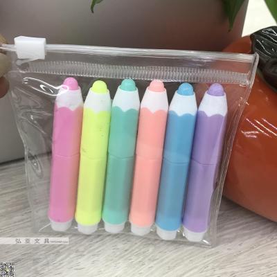 Pencil shaped Highlighter Macaron fan your highlighter Set Creative stationery cartoon shaped highlighter