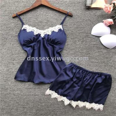 sexy lingerieSilk split skirts suit for Ladies' Home wear satin Chiffon lace Sexy deep V