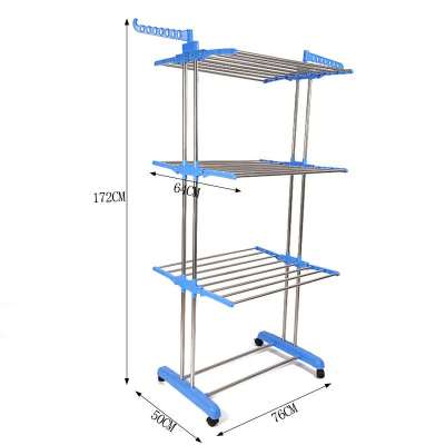 Tw - 115 stainless steel, three layer towel rack floor type movable air drying rack multilayer hanger manufacturer