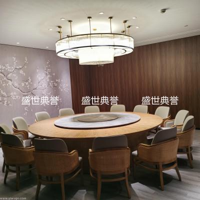 Electric marble rotary table round table in luxury box of new Chinese wood electric dining room at Resort hotel