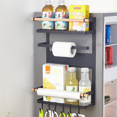 Refrigerator Side Hanger Household Multi-Functional Punch-Free Magnetic Holder Organizing Rack Kitchen Refrigerator Shelf