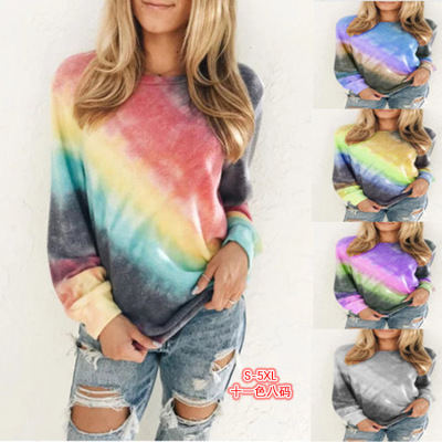 2020 New ebay Amazon Wish European and American Spring and Autumn Print round neck long sleeve casual T-shirt Women