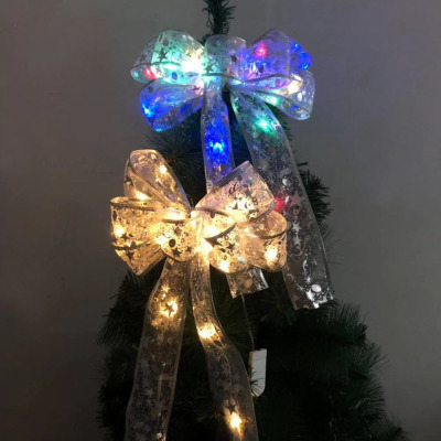 Christmas silver with light printed bow Christmas tree decoration pendant Christmas handmade warm lights colorful light bow