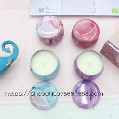 Factory Direct Sales Creative round Iron Can Aromatherapy Candle Handmade Plant Wax Room Fragrance for European and American Festivals