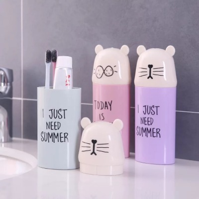 Travel Portable with Lid Tooth Cup Household Mouthwash Cup Travel Cute Cartoon Couple Toothbrush Business Trip Washing Cup
