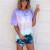 2020 Amazon Wish Summer New European and American cross-border tie-dye gradual print loose T-shirt women's loose shirt