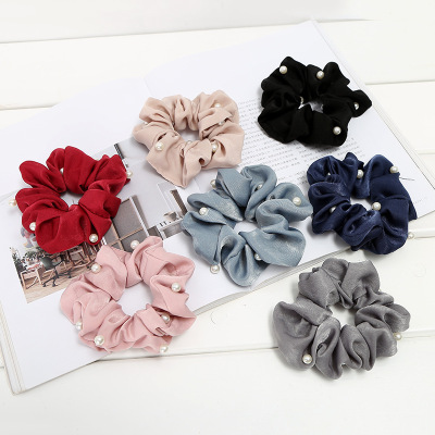 2019 Korean Style New Fabric Craft Hair Ring Hair Accessories Women's Stretch Hair Band Pearl Headwear Hair Ring Factory Wholesale