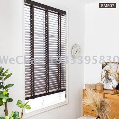 Wholesale Ventilation Fashion Aluminum Bamboo Wood Louver UV Protection Lifting Invisible Curtain Tracery Direct Sales Binds