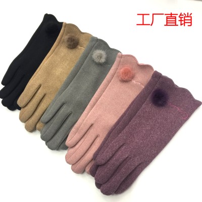 Factory direct new rabbit velvet DE Velvet ladies touch screen gloves with velvet warm autumn and winter fashion