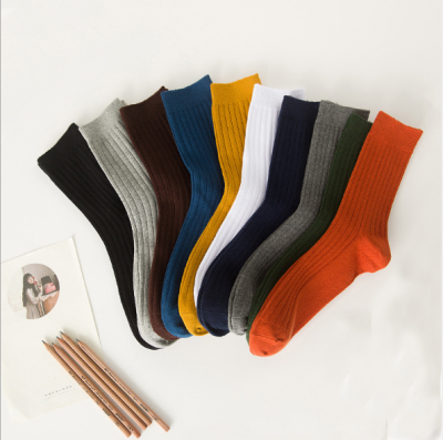 New socks wholesale solid-color two-needle men's socks men's mid-tube business socks sports socks