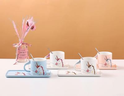 Unicorn Embossed Ceramic Breakfast Cup and Saucer with Long Tray Ceramic Cup