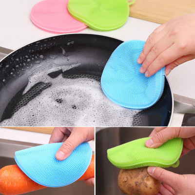 Multifunctional Decontamination Silicone Dishwashing Brush Kitchen Non-Stick Oil Household Vegetable and Fruit Pot Washing Cloth Silicone Pot Brush