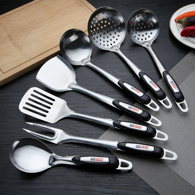 Stainless Steel Kitchenware Cooking Spatula Colander Seven-Piece Hotel Meat Fork Meal Spoon Gift Set Stall Hot Sale