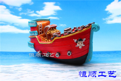 Factory Direct Sales Mediterranean Style Resin Boat Aquarium Decoration Tourist Souvenir Gift Pirate Ship 15cm