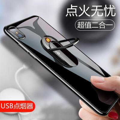 Creative Handset Ring Bracket USB Cigarette Lighter Gadgets TikTok Car Magnetic High-End Metal Windproof Lighter