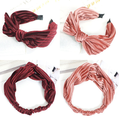 New Korean version of golden velvet stripe hair hoop winter fashion joker bowknot tied hair hoop manufacturers direct sale