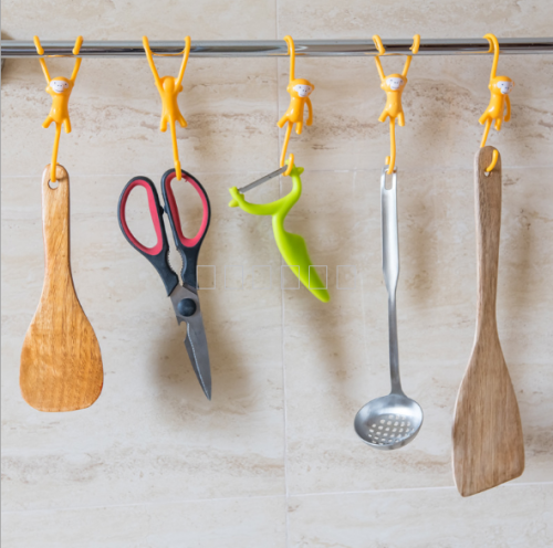 cute cartoon monkey hook punch-free cabinet s-type rack kitchen bathroom plastic wall mount s hook