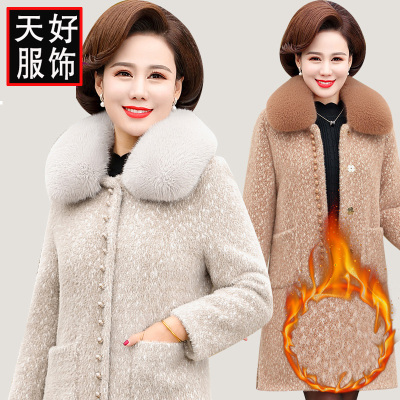 Mother's coat autumn/winter new gold mink warm coat with fur collar for middle-aged women