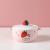 Small strawberry ceramic bubble bowl glazed salad bowl with lid..
