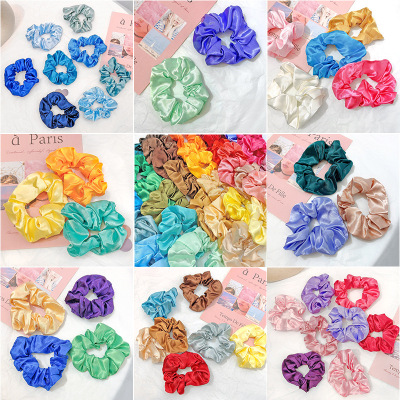 New Cross-Border Supply Satin Retro Large Intestine Ring Women's Fabric Large Intestine Hair Ring Solid Color Bright All-Matching Graceful Headdress Flower